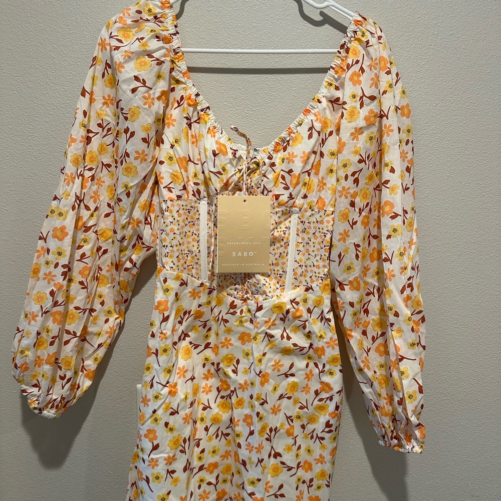 Sabo Skirt Floral Mini Dress - Orange and Yellow